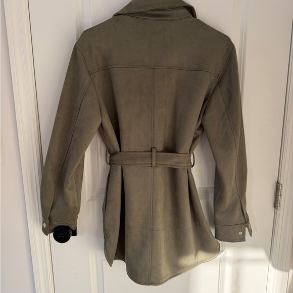 NWT LOFT XS Olive Faux Suede Shirt Jacket Belted Utility Shacket - Picture 2 of 6